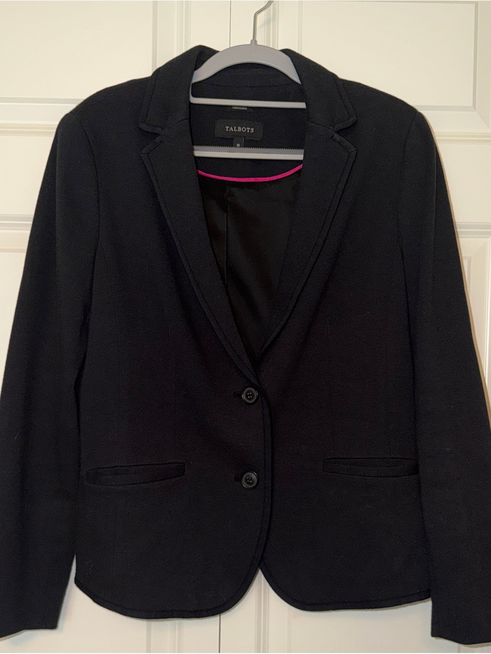 Talbots Black Women's Two-Button Tailored Blazer with Pink Trim